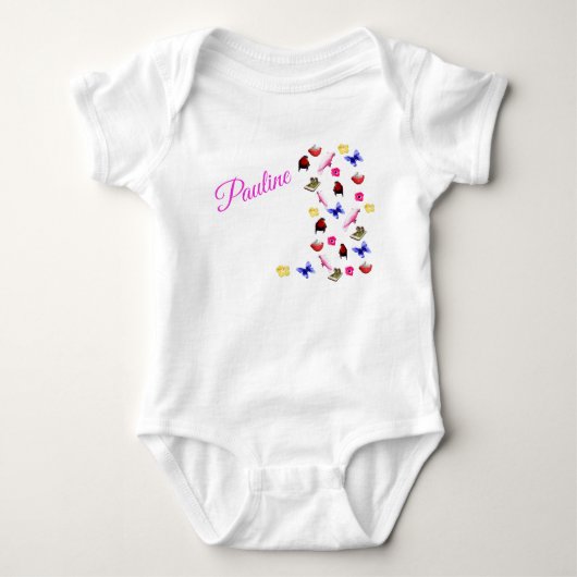 ポーリンという名前のウサギとインコの赤ちゃん服 ベビーボディスーツ (正面)