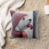 ポールに舌を付けた凍ってい犬 クッション (ブランケット)