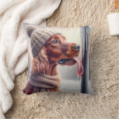 ポールをなめるアイリッシュセッター凍ってい犬 クッション (ブランケット)