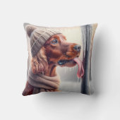 ポールをなめるアイリッシュセッター凍ってい犬 クッション (裏面)