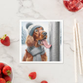 ポールをなめるアイリッシュセッター凍ってい犬 スタンダードカクテルナプキン (インサイチュ)