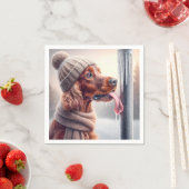 ポールをなめるアイリッシュセッター凍ってい犬 スタンダードカクテルナプキン (インサイチュ)