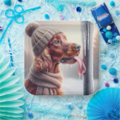 ポールをなめるアイリッシュセッター凍ってい犬 ペーパープレート (パーティー)