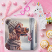 ポールをなめるアイリッシュセッター凍ってい犬 ペーパープレート (パーティー)