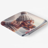 ポールをなめるアイリッシュセッター凍ってい犬 ペーパープレート (傾斜あり)