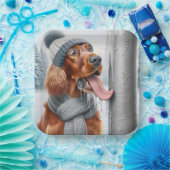 ポールをなめるアイリッシュセッター凍ってい犬 ペーパープレート (パーティー)