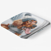 ポールをなめるアイリッシュセッター凍ってい犬 ペーパープレート (傾斜あり)