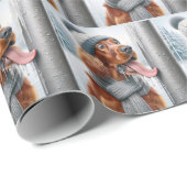 ポールをなめるアイリッシュセッター凍ってい犬 ラッピングペーパー (ロールコーナー)