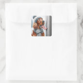 ポールをなめるクリスマスのアイリッシュセッター凍ってい犬 スクエアシール (バッグ)