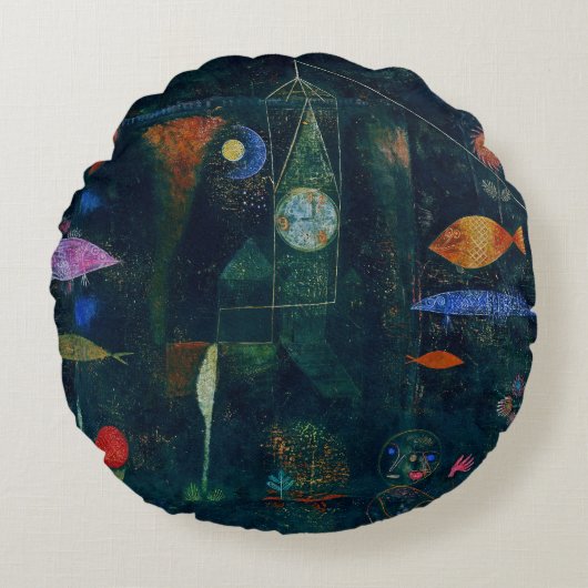 ポールクレフィッシュ魔法抽象芸術絵画のグラフィックアート ラウンドクッション (正面)