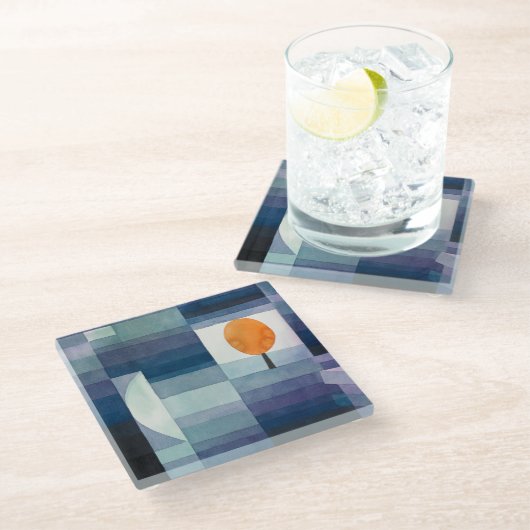 ポールクレー抽象芸術ツリーブルー絵画ズ ガラスコースター (アングル)