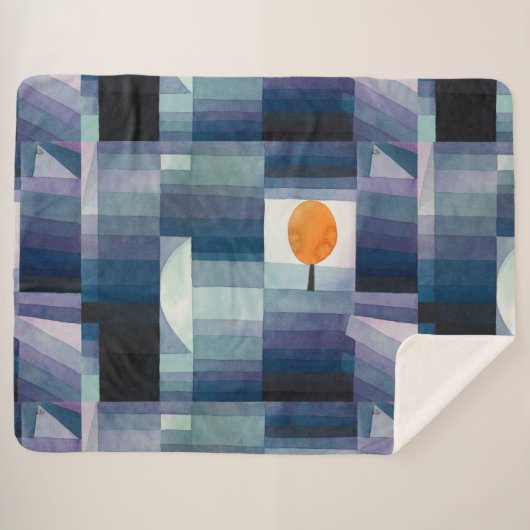 ポールクレー抽象芸術ツリーブルー絵画ズ シェルパブランケット (正面(横))