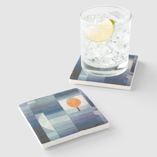 ポールクレー抽象芸術ツリーブルー絵画ズ ストーンコースター (横)