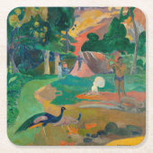 ポールゴーグインマタモエの風景と孔雀 スクエアペーパーコースター (正面)