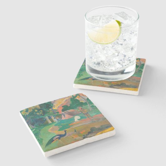 ポールゴーグインマタモエの風景と孔雀 ストーンコースター (横)