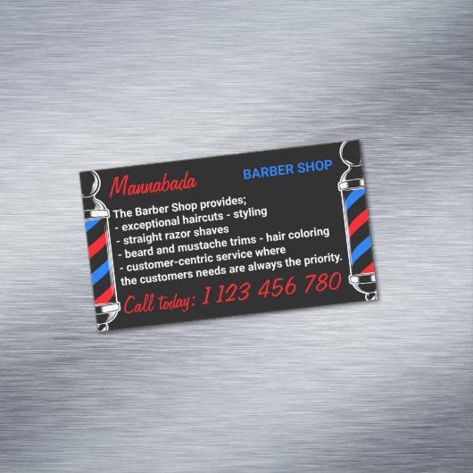 ポールサプライサービスブラックレッドネイビー理容師 マグネット名刺 (インサイチュ)