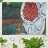 ポールセザンヌ-さくらんぼとピーチとの静物生活 キッチンタオル (折り畳み)