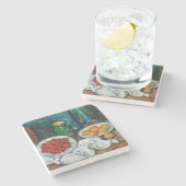 ポールセザンヌ-さくらんぼとピーチとの静物生活 ストーンコースター (横)