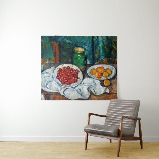 ポールセザンヌ-さくらんぼとピーチとの静物生活 タペストリー (インサイチュ(横))