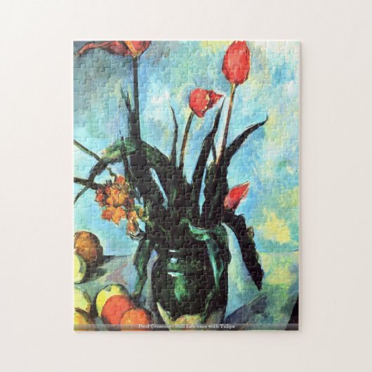 ポールセザンヌ-チューリップが付いている静物画のつぼ ジグソーパズル (縦)