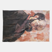 ポールセザンヌ – ピンクの背景を持つセルフポートレート キッチンタオル (横)