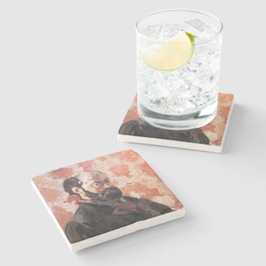 ポールセザンヌ – ピンクの背景を持つセルフポートレート ストーンコースター (横)