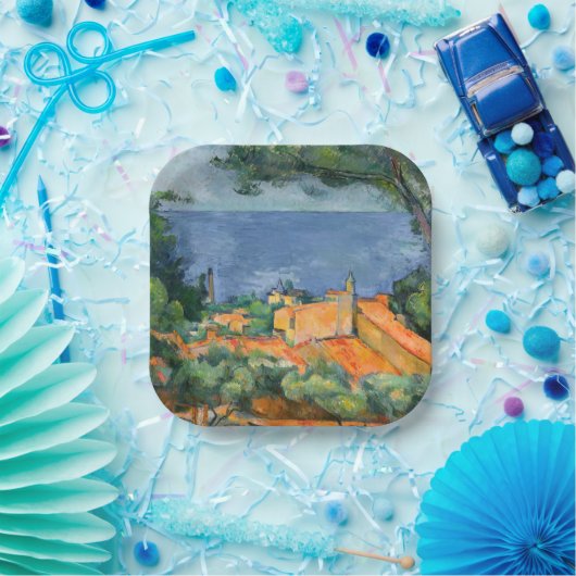 ポールセザンヌ – 赤い屋根とエスタケ ペーパープレート (パーティー)