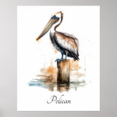 ポール上に立つペリカンのカスタマイズ可能 ポスター (正面)