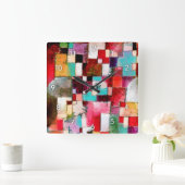 ポール・クリー・レッド・グリーン・アンド・バイオレット スクエア壁時計 (ホーム)