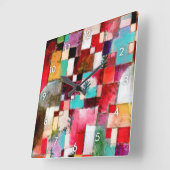 ポール・クリー・レッド・グリーン・アンド・バイオレット スクエア壁時計 (傾斜)