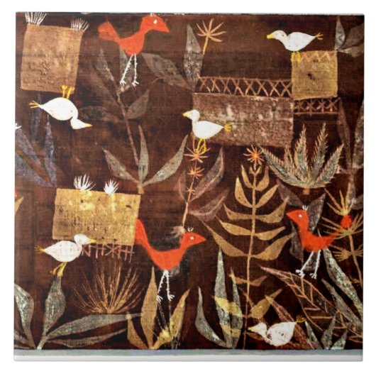 ポール・クレーによるカラフル抽象芸術アート、 Bird Garden タイル (正面)