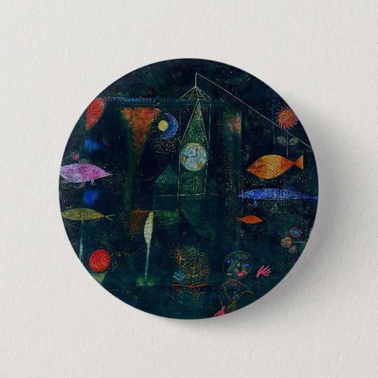 ポール・クレー「魚の魔法」抽象画 グラフィックアート 缶バッジ (正面)