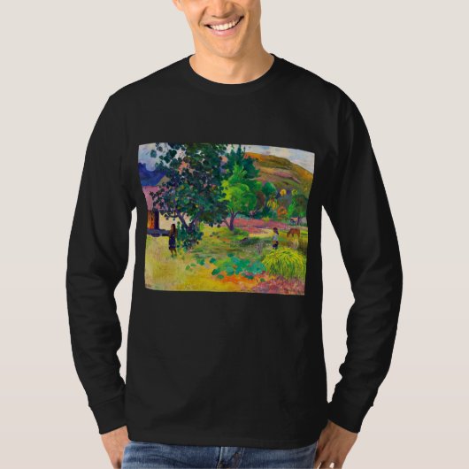 ポール・ゴーギャンによる「テ・ファレ、家」風景画アート Tシャツ (正面)