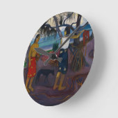 ポール・ゴーギャンタコノキの下の|、1891年(カリフォルニアの油 ラウンド壁時計 (傾斜)