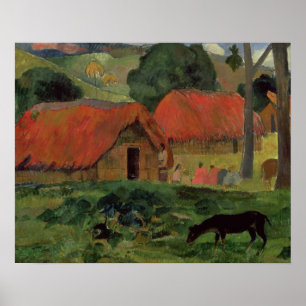 ポール・ゴーギャン 3つの小屋、タヒチ1891-92年(oi ポスター