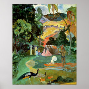 ポール・ゴーギン MatamoeまたはLandscape with Peacocks ポスター