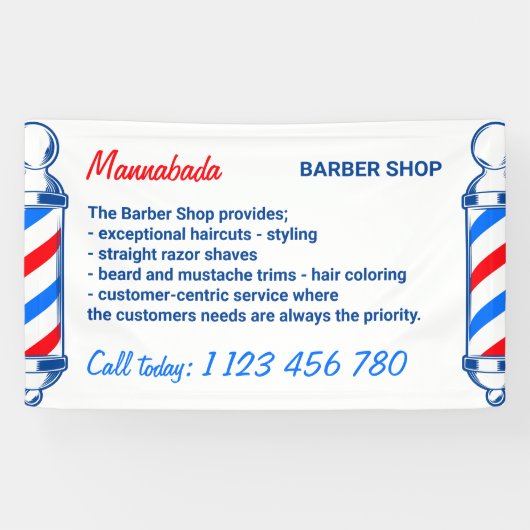 ポール・サプライ・サービス黒赤海軍理容師店 横断幕 (横)