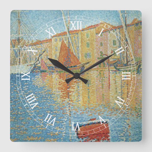ポール・シニャックによる赤ブイ、ヴィンテージ・ポインティリズム スクエア壁時計 (正面)