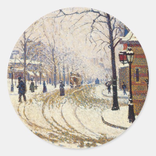 ポール・シニャック「クリシー大通り、パリの雪景色」 ラウンドシール (正面)
