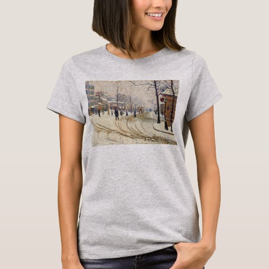 ポール・シニャック「クリシー大通り、パリの雪景色」 Tシャツ (正面)