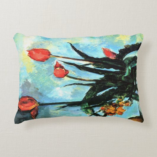 ポール・セザンヌによる花瓶のチューリップヴィンテージ・アート アクセントクッション (正面)