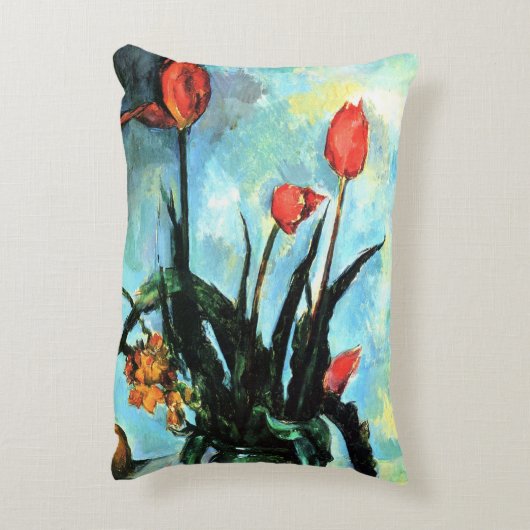 ポール・セザンヌによる花瓶のチューリップヴィンテージ・アート アクセントクッション (裏面(縦))