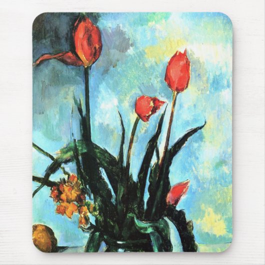 ポール・セザンヌによる花瓶のチューリップヴィンテージ・アート マウスパッド (正面)