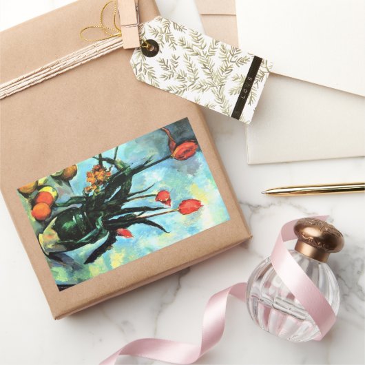 ポール・セザンヌによる花瓶のチューリップヴィンテージ・アート 長方形シール (ギフト)