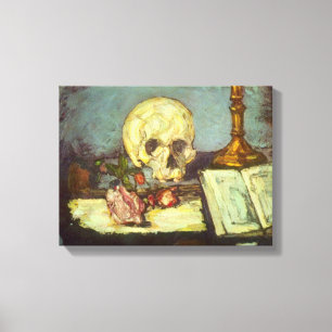 ポール・セザンヌによる静物画(スカル、キャンドル、書籍) キャンバスプリント