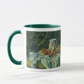 ポール・セザンヌの静物画、カーテンと花のついたピッチャー マグカップ (左)