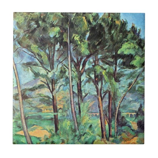 ポール・セザンヌの「松と高架橋」ヴィンテージ・アート タイル (正面)