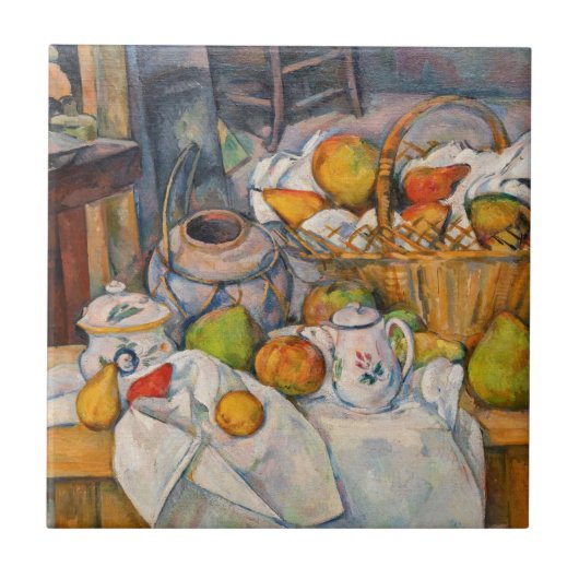 ポール・セザンヌ - かごのある静物画 タイル (正面)