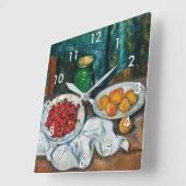 ポール・セザンヌ-さくらんぼとピーチの静寂 スクエア壁時計 (傾斜)
