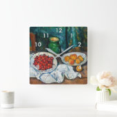 ポール・セザンヌ-さくらんぼとピーチの静寂 スクエア壁時計 (ホーム)